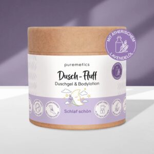Dusch-Fluff, Lavendel, Schlaf schön, Einschlafhilfe, vegan, plastikfrei, Abendroutine, Kokosöl, ohne Peeling, Naturkosmetik, Handgemacht, Entspannung