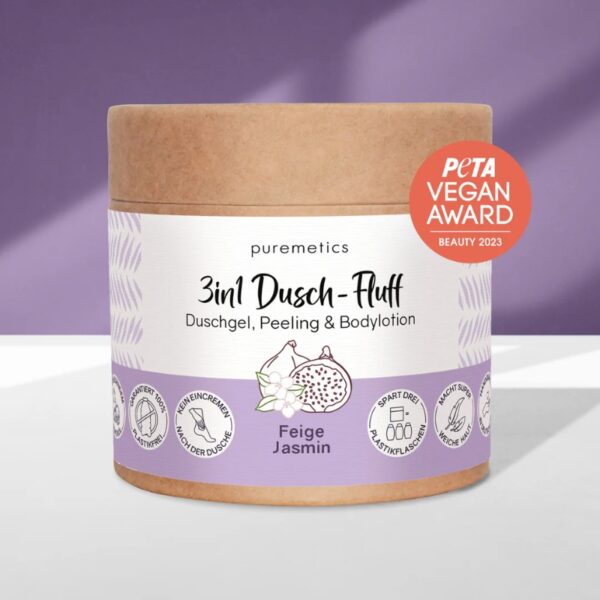 Dusch-Fluff, Feige, Jasmin, Salzpeeling, Kokosöl, vegan, plastikfrei, blumiger Duft, Naturkosmetik, Körperpflege, Handgemacht, Zero Waste