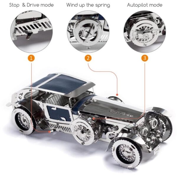 Oldtimer Modellauto, Edelstahlbausatz, mechanisches Modell, Luxury Roadster, Time for Machine, Modellauto mit Antrieb, Geschenkidee Technik, Retro Automodell