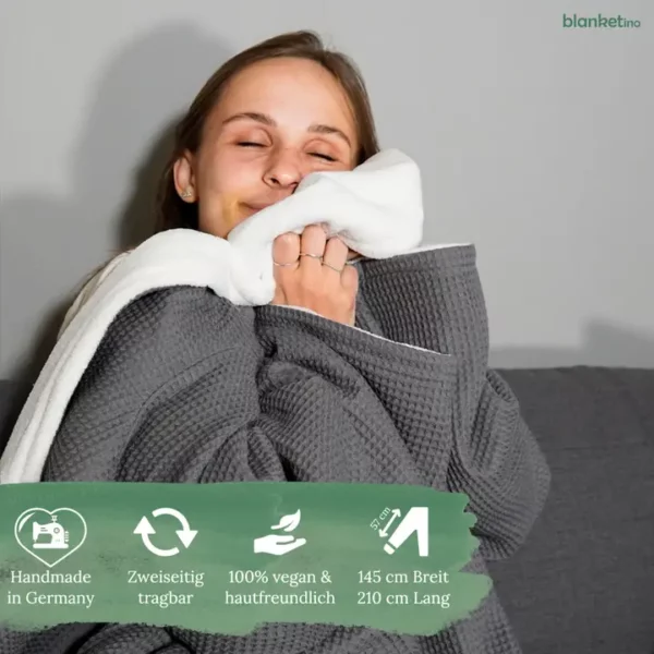 Gemütliche Kuscheldecke mit Ärmeln für Sofa und Homeoffice 145 x 210
